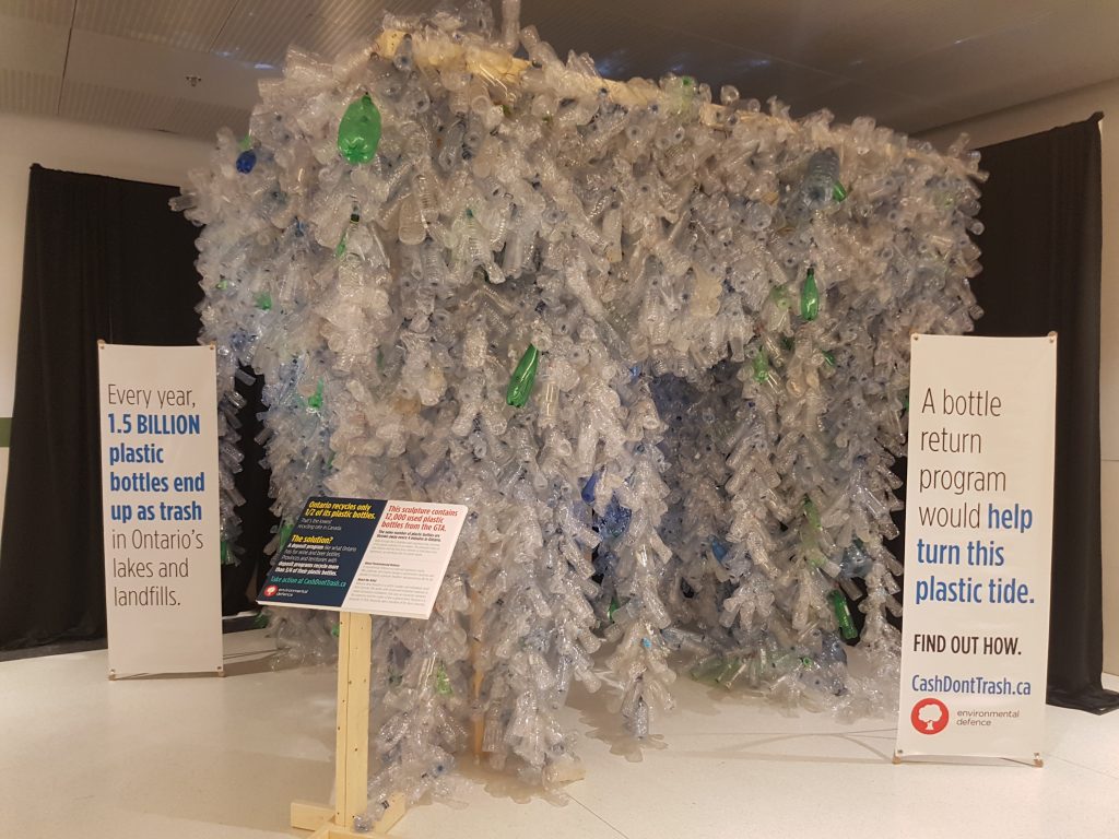 Environmental Defence plastic bottle sculpture at Union Station 
