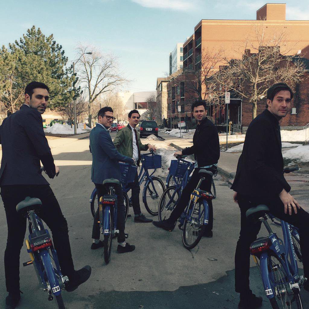 Arkells band members riding SoBi bikes to the Junos