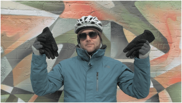Patrick deRochie gloves and eye protection winter cycling