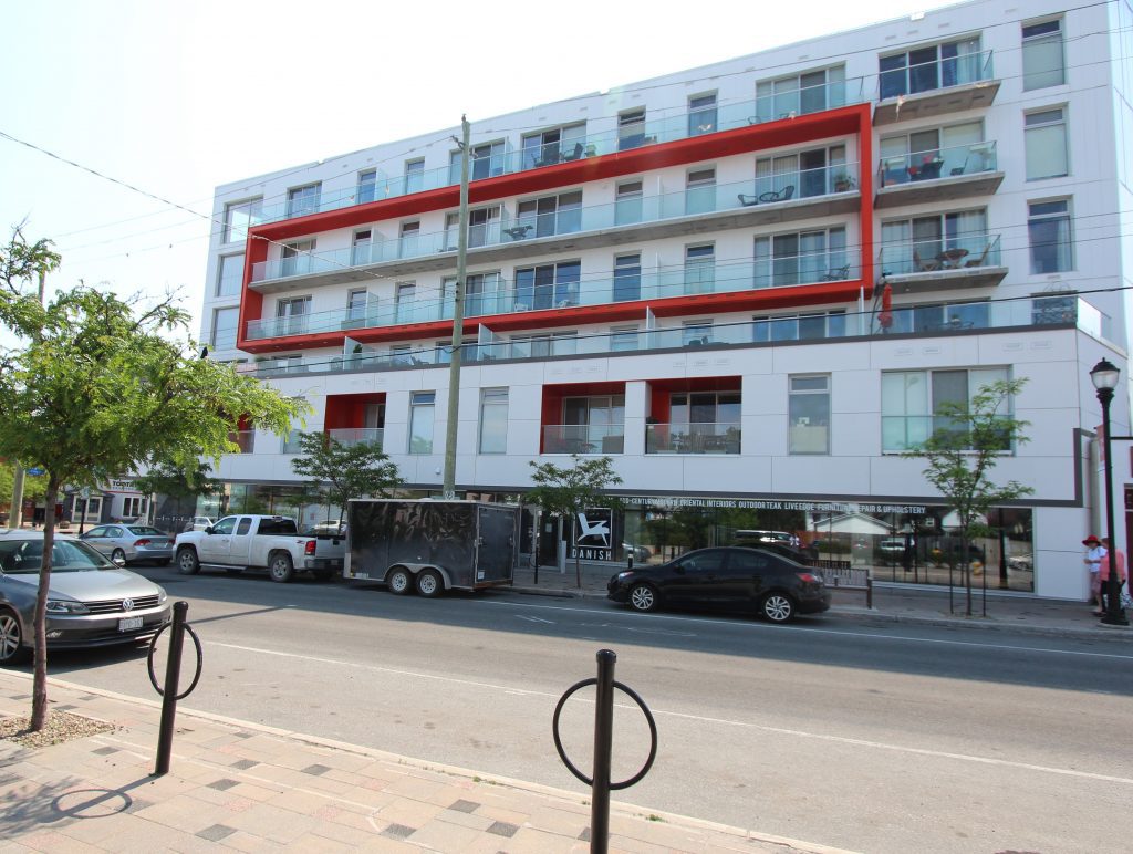 Mixed land-uses, with residential options above retail stores.