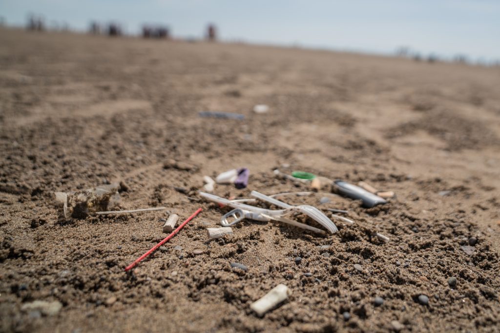 Bits of plastic littering the beach