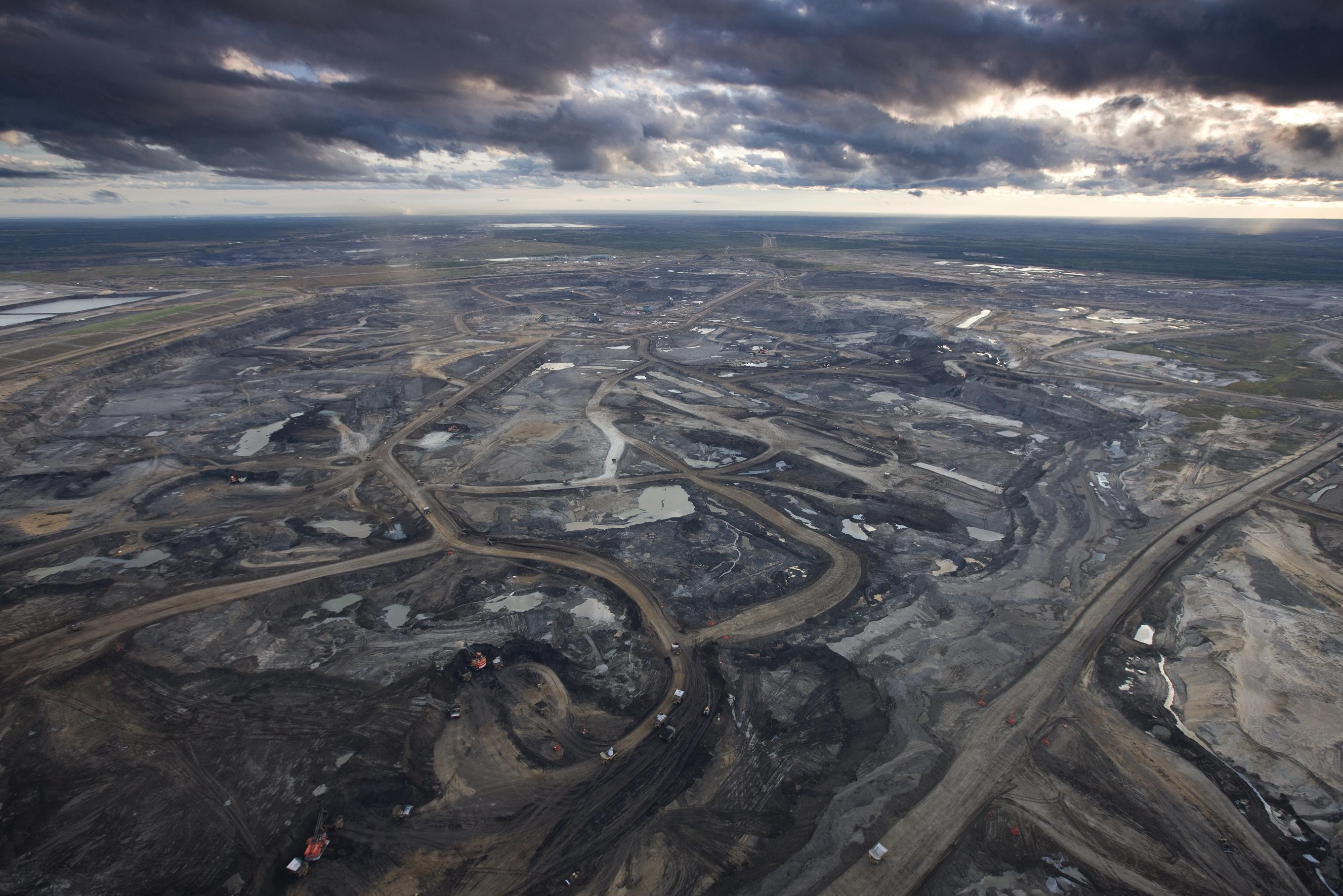 An overhead image showing an oil sands operation