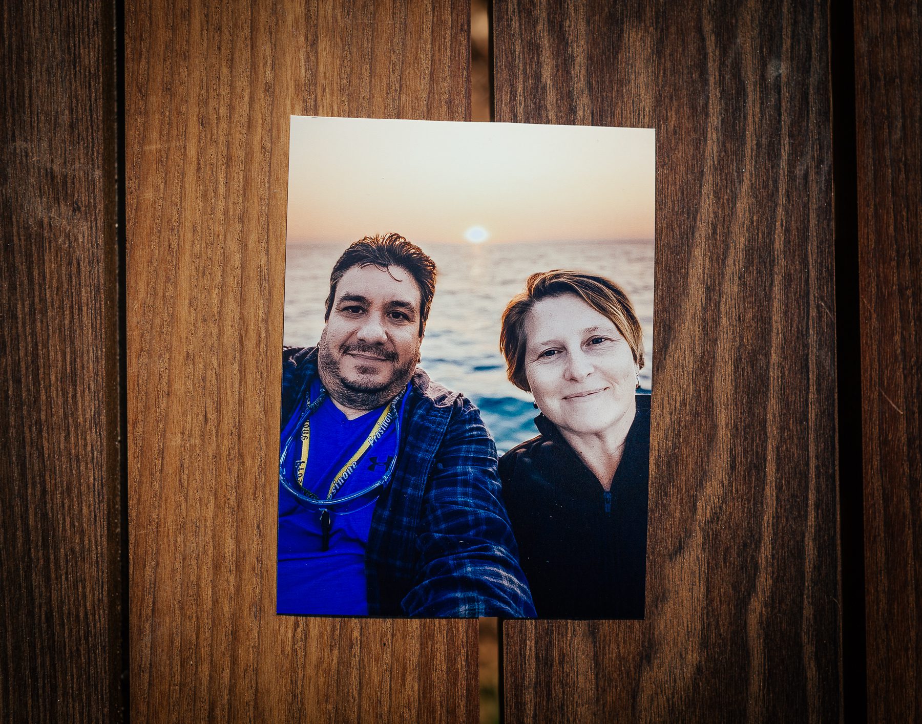 Anthony and Janet take a selfie while enjoying a sunset over Lake Erie on their boat. 