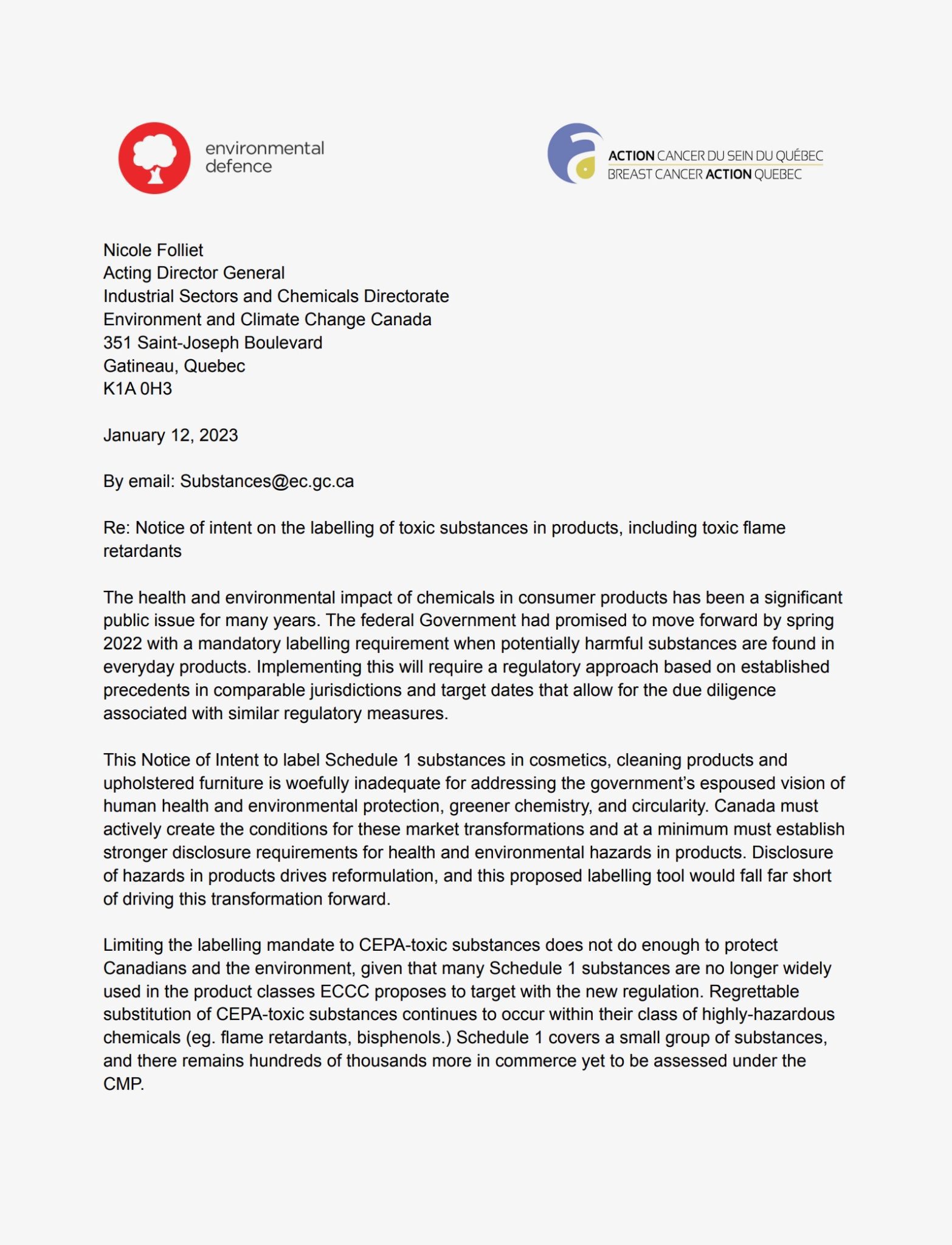 The cover of Environmental Defence's submission on the draft Strategic Assessment of Climate Change