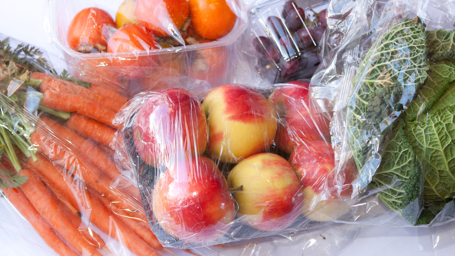 Produce from the grocery store packaged in plastic