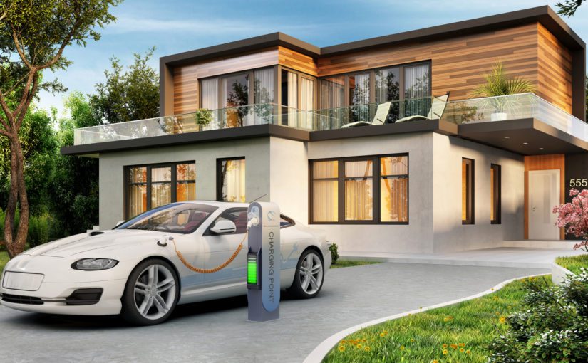 Modern house and electric vehicle charging station
