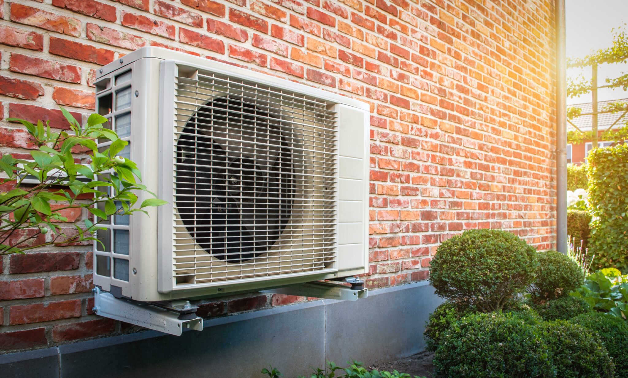 A heat pump installed outside of a home