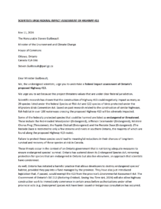 Scientist Highway 413 Letter