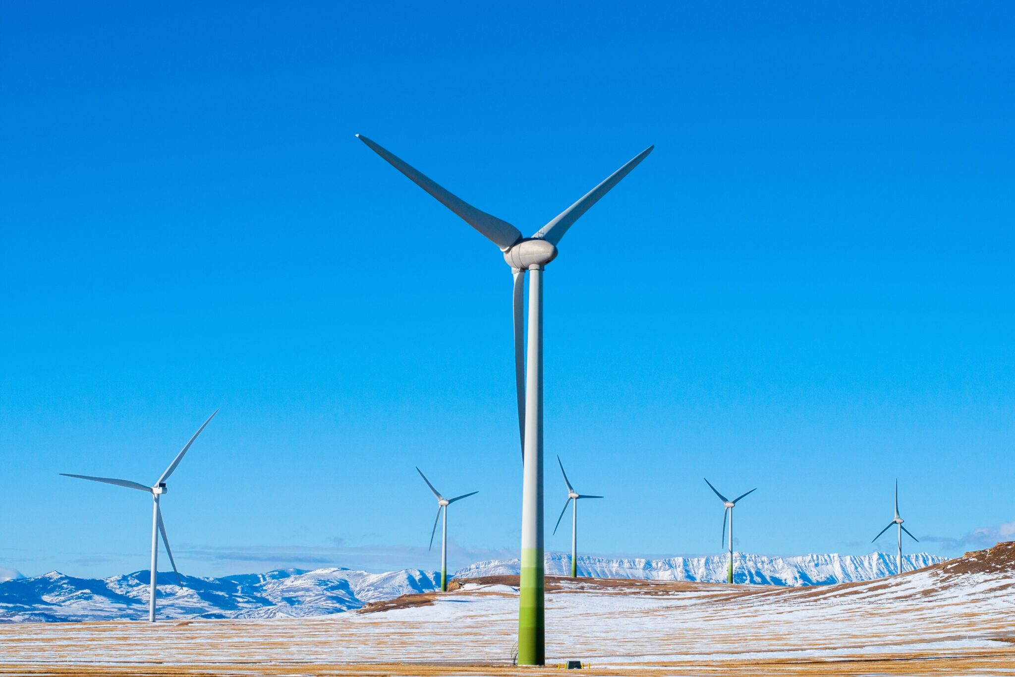 renewable energy wind turbines in winter in Alberta