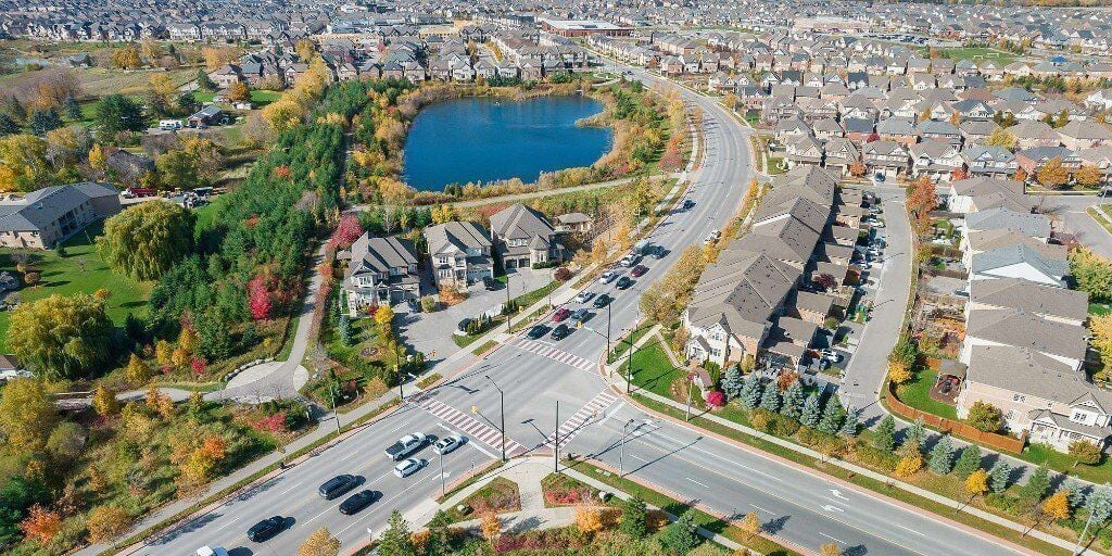 Aerial view of sprawl development in Caledon, Ontario. 